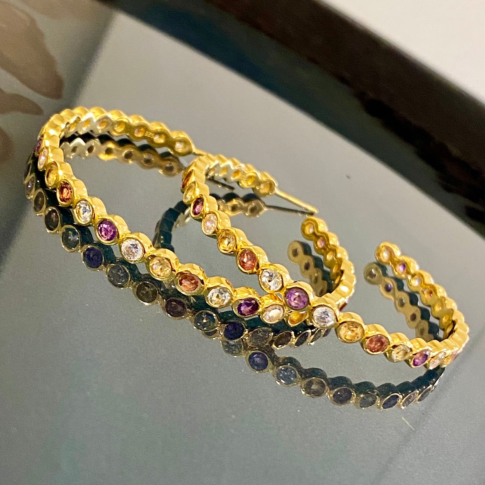 18ct Gold Plated Multi Gemstone Hoops Earrings Barnbury