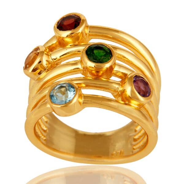18ct Gold Vermeil Multi Gemstone Stacked Ring - BARNBURY