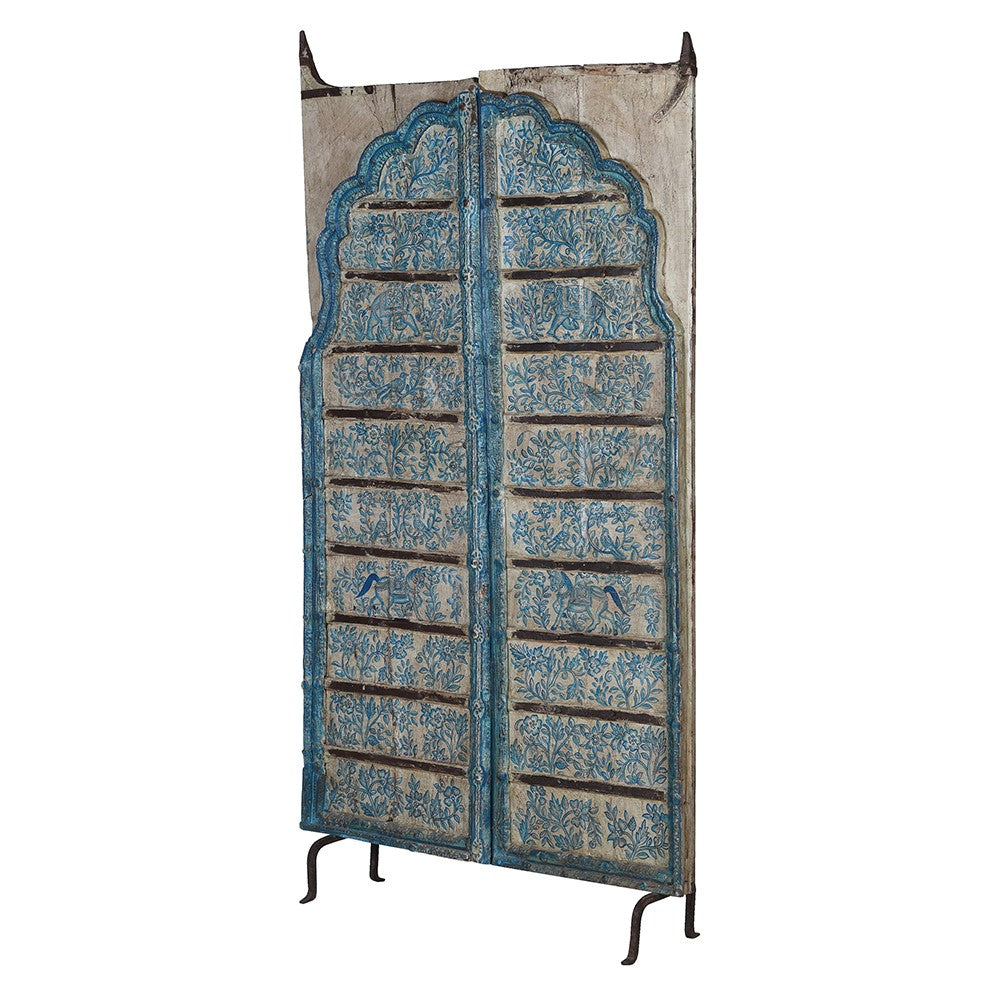 A Pair of Antique Painted Indian Doors on Stand