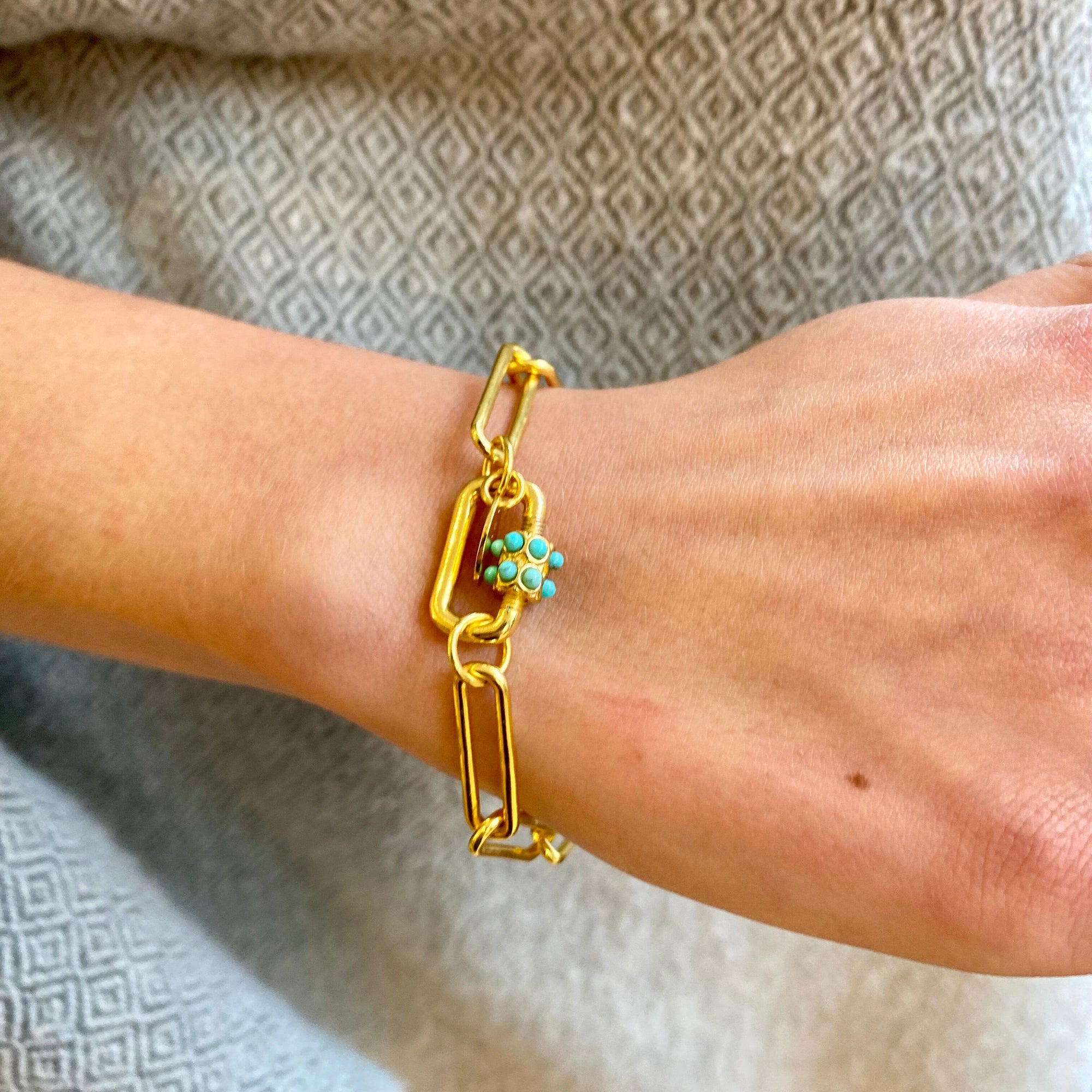 Gold Plated Fine Link Bracelet with Turquoise - Barnbury