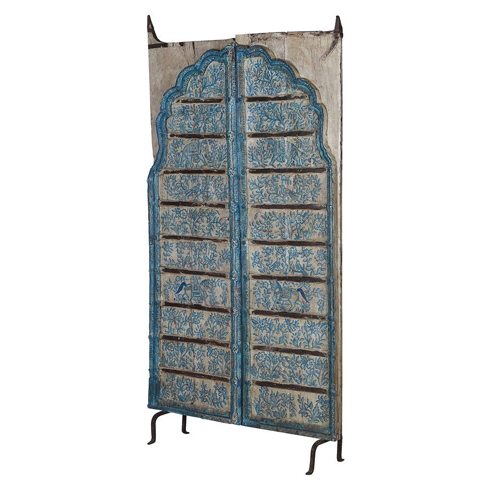 A Pair of Antique Painted Indian Doors on Stand - BARNBURY