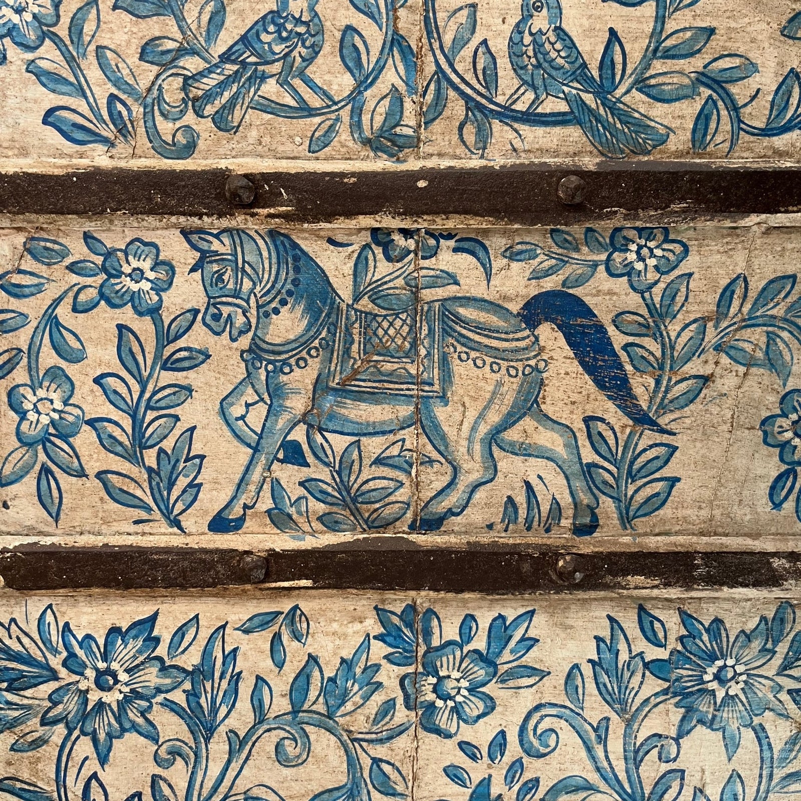 A Pair of Antique Painted Indian Doors on Stand - BARNBURY