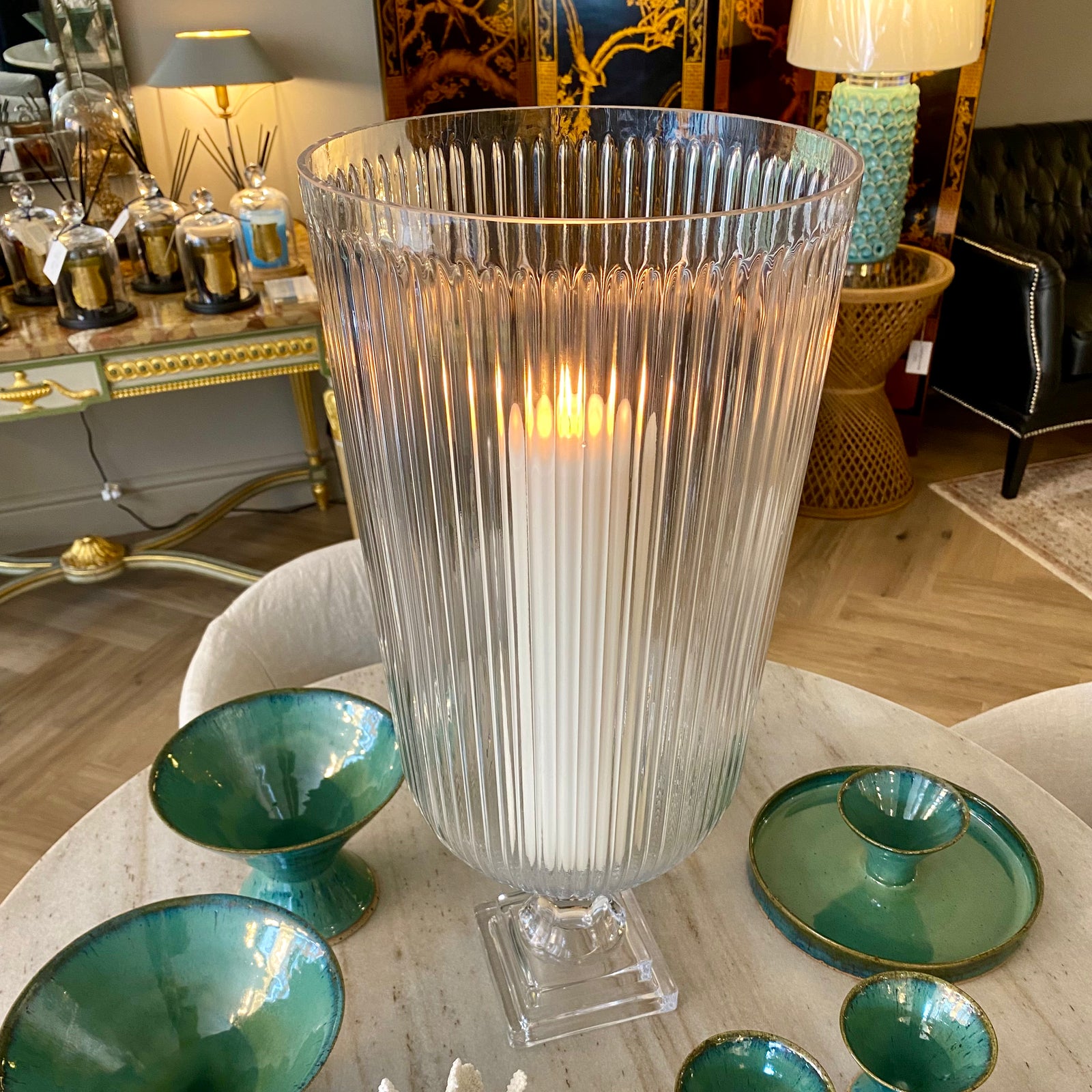 Extra Large Reeded Glass Vase / Hurricane Vase Barnbury