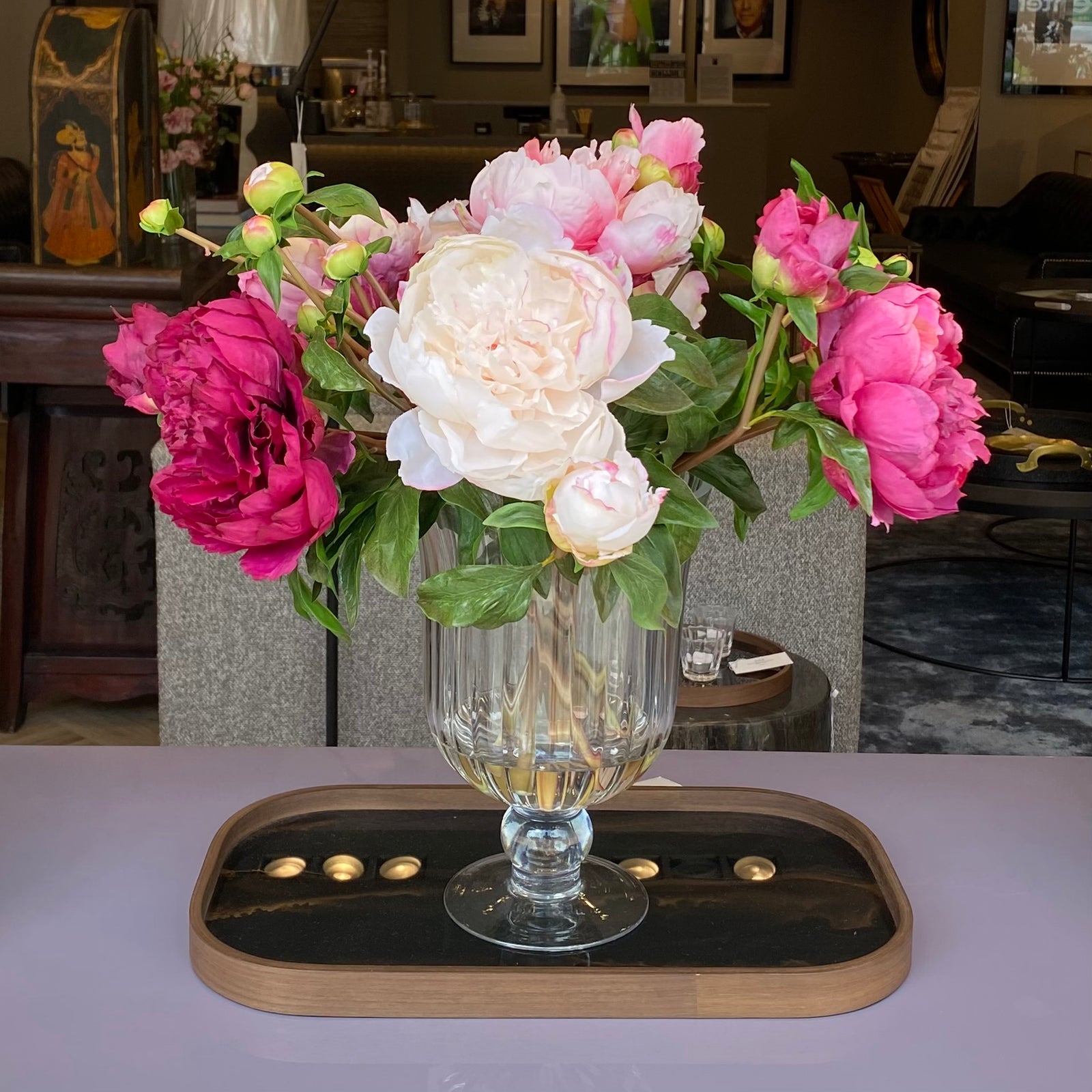 Faux Peonies in Glass Vase Faux Flowers and Plants Barnbury