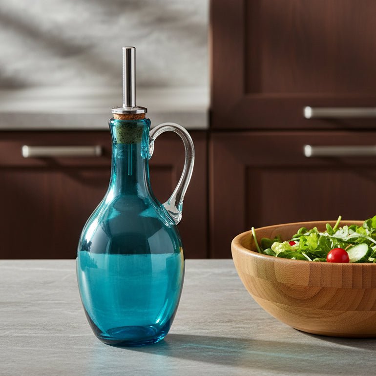 Handmade Teal Glass Oil Pourer - BARNBURY