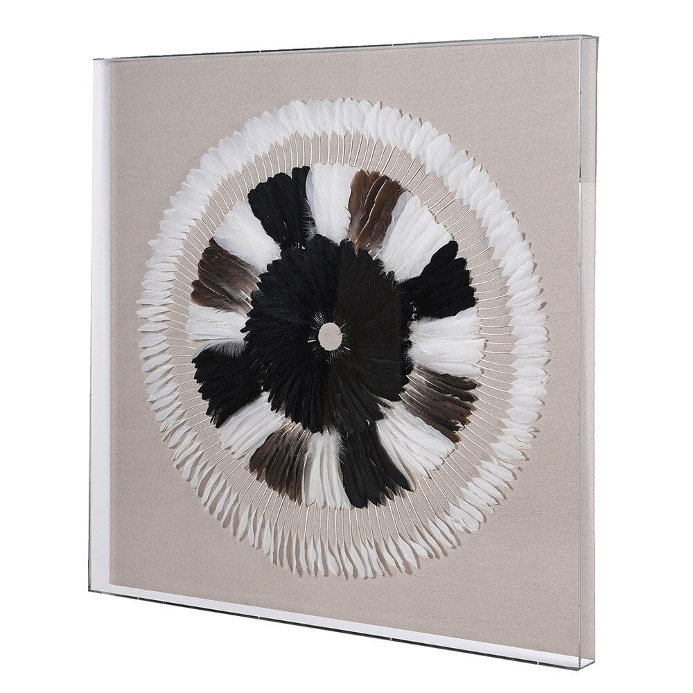 Monochrome Feather Decorative Artwork - BARNBURY
