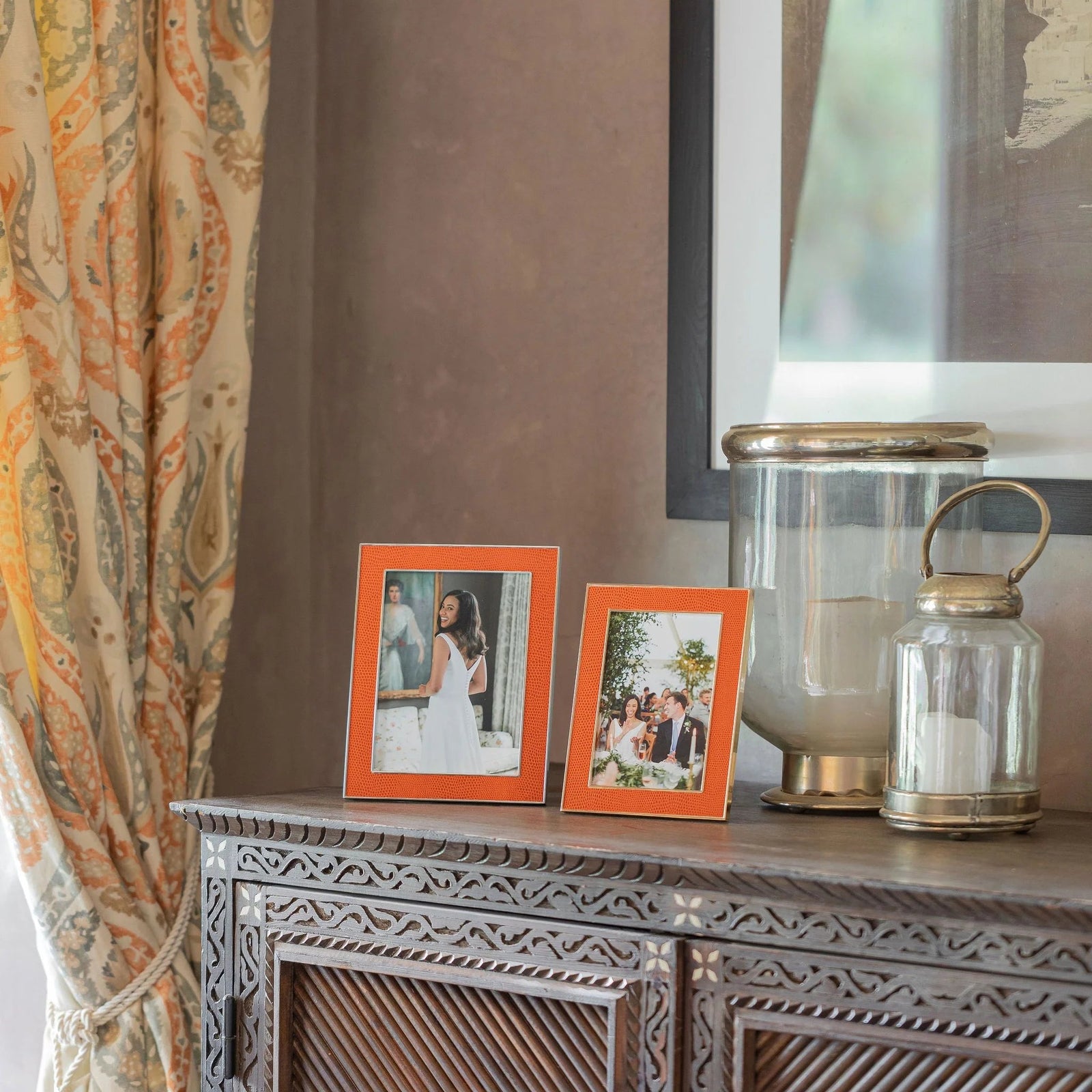 Orange Faux Snake and Silver Frame - BARNBURY