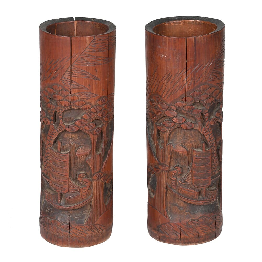 Pair of Antique Chinese Bamboo Brush Pots Barnbury