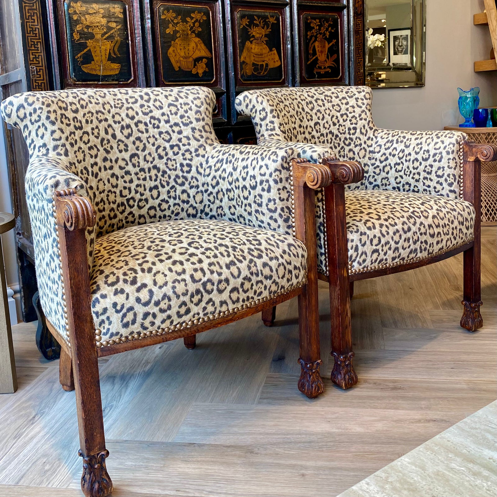Pair of early 20th Century Chairs in Ralph Lauren Barnbury