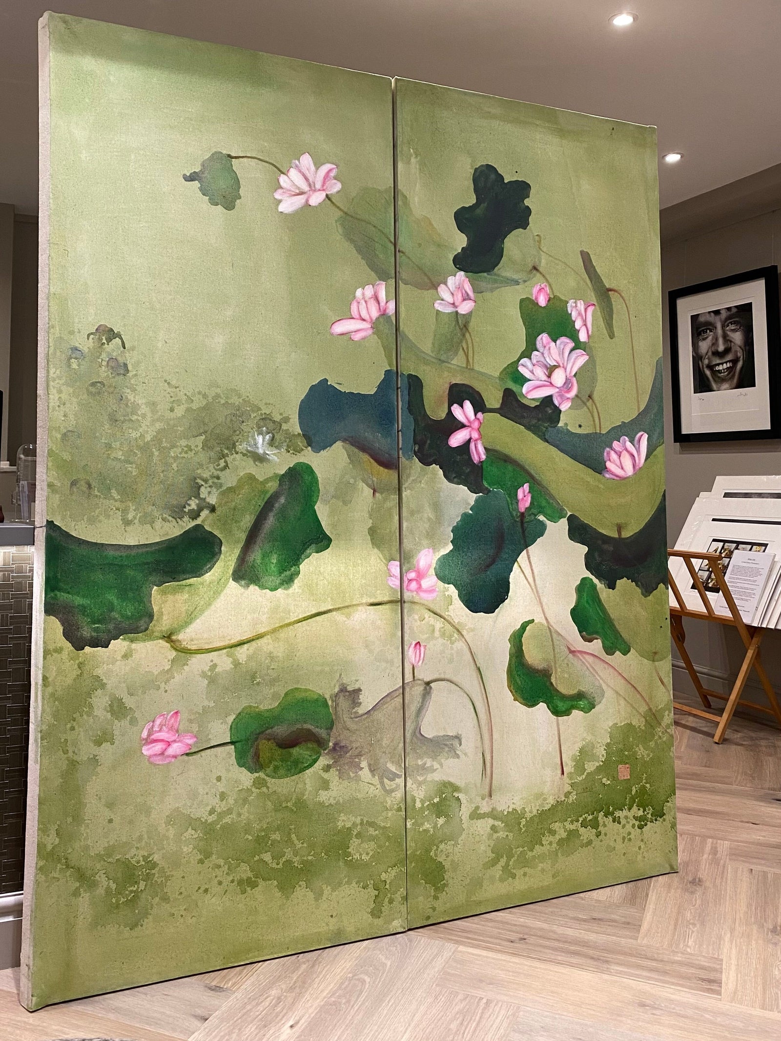 Pair of Hand Painted Waterlily Canvases Art Barnbury