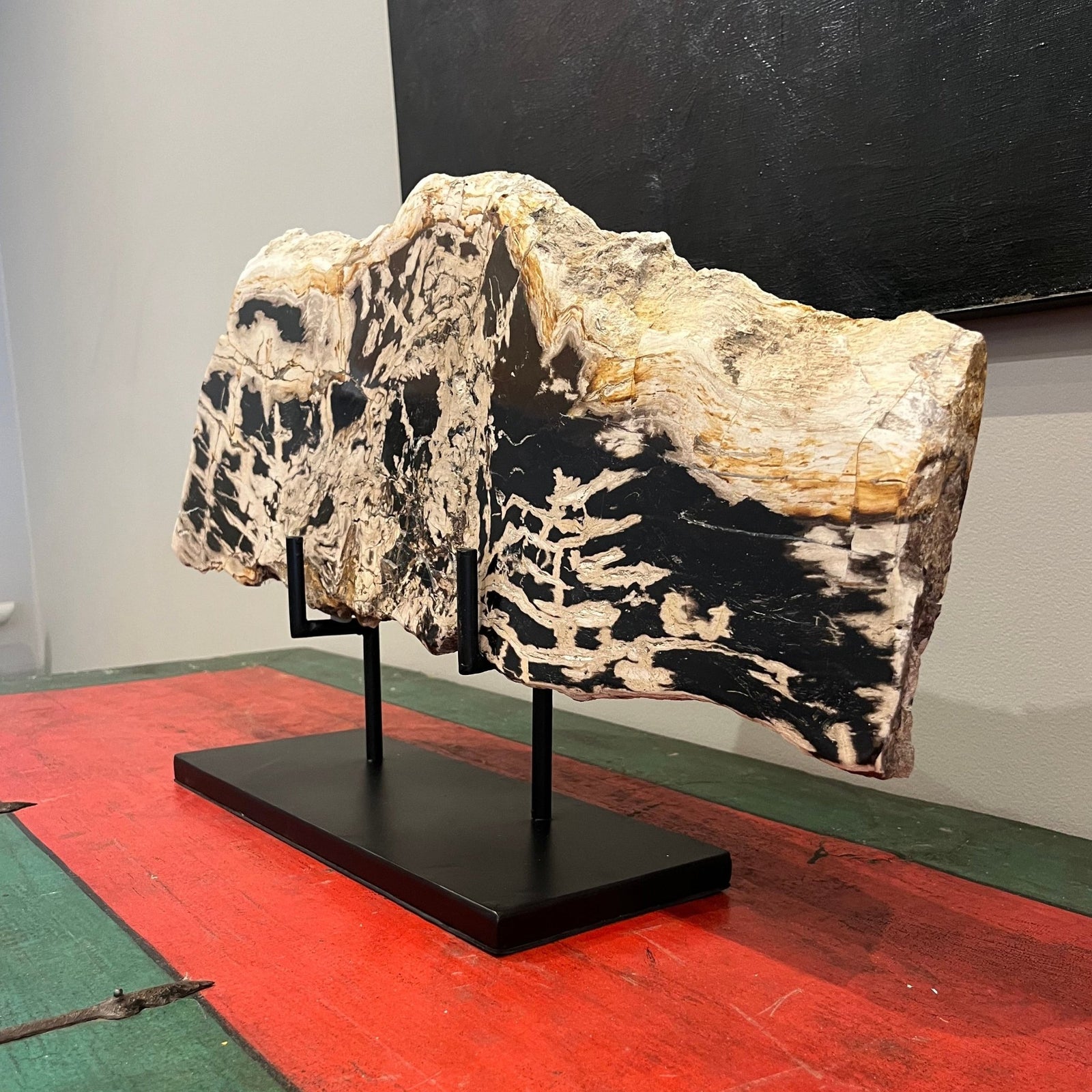Petrified Dark Wood Slice on Stand - BARNBURY