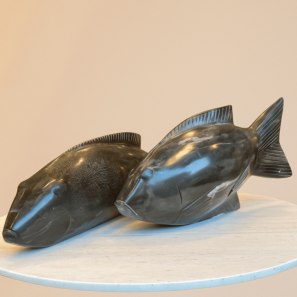 Set of 2 Large Petrified Wood Fish Home Decor BARNBURY