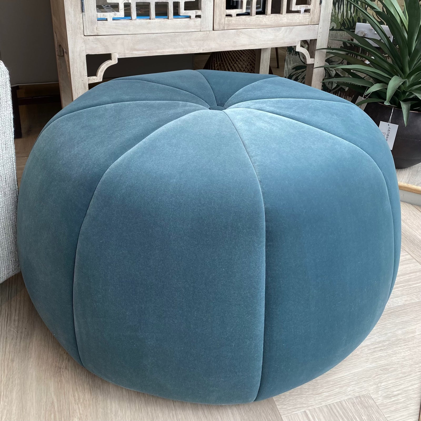 Soho Teal Velvet Ottoman Footstool BARNBURY