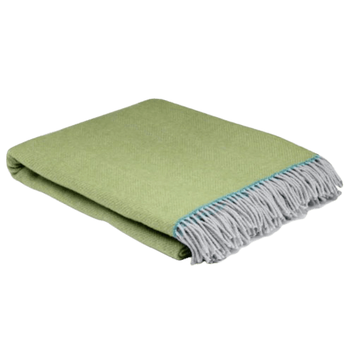 Spring Green Balmoral Herringbone Wool Throw Throw Barnbury