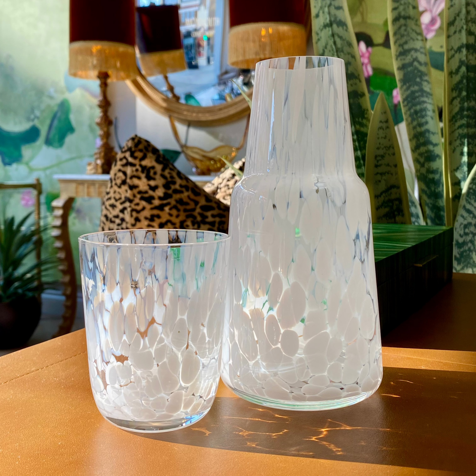 White Spatter Glass Carafe & Tumbler Set Serving Pitchers & Carafes Barnbury
