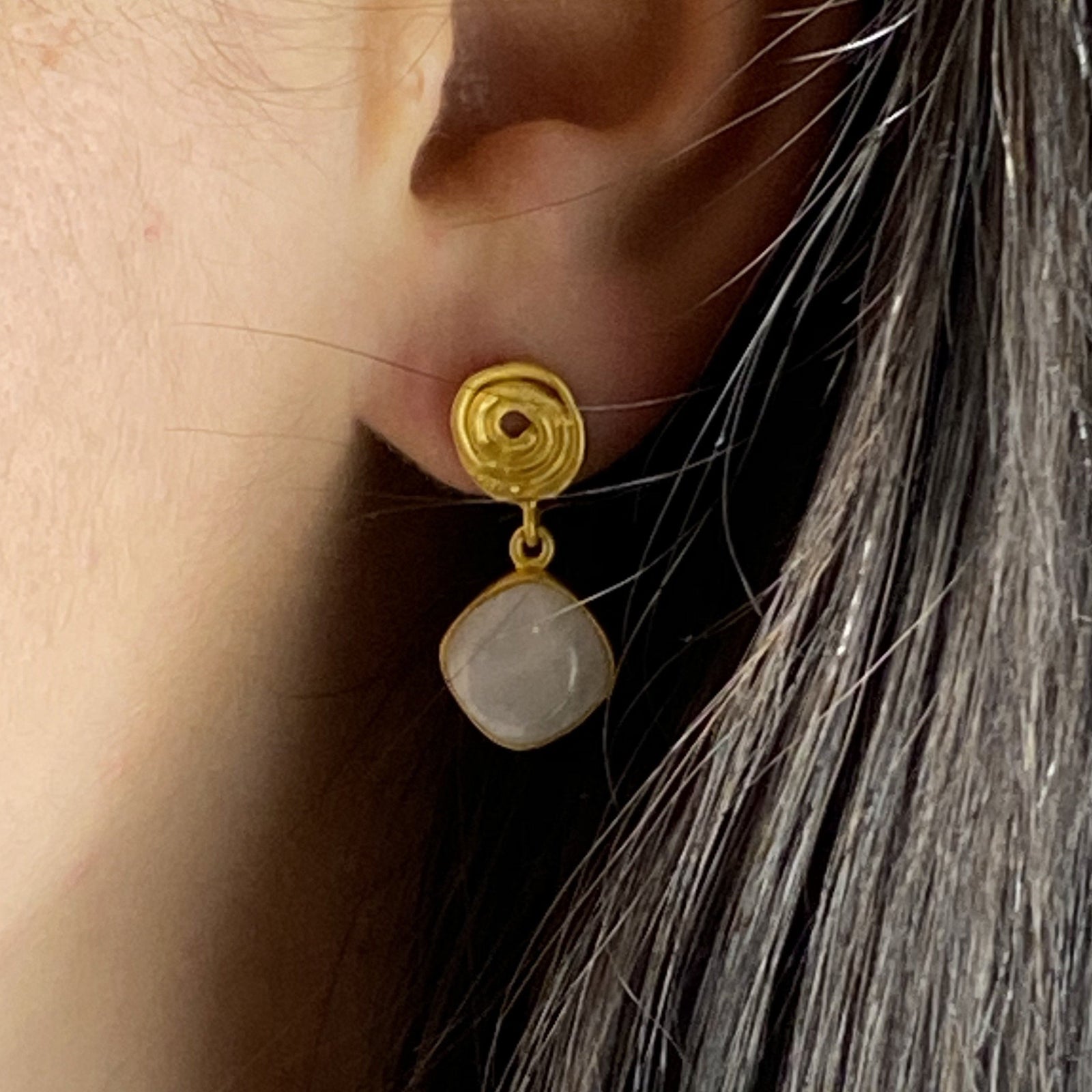 18ct Gold Plated Rainbow Moonstone Drop Earrings Earrings Barnbury