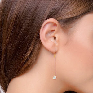 Gold Plated Sterling Silver Crystal Quartz Drop Link Chain Dangle Earrings - Barnbury