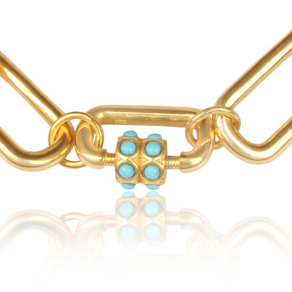 Gold Plated Heavy Link and Turquoise Bracelet - Barnbury