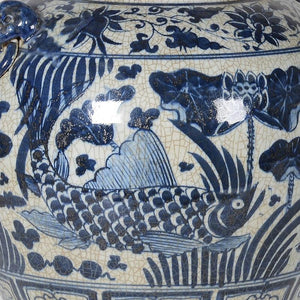 Aged Blue and White Oriental Jar With Lid - Barnbury