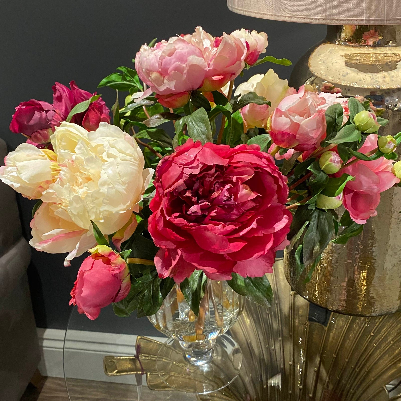 Faux Peonies in Glass Vase Faux Flowers and Plants Barnbury