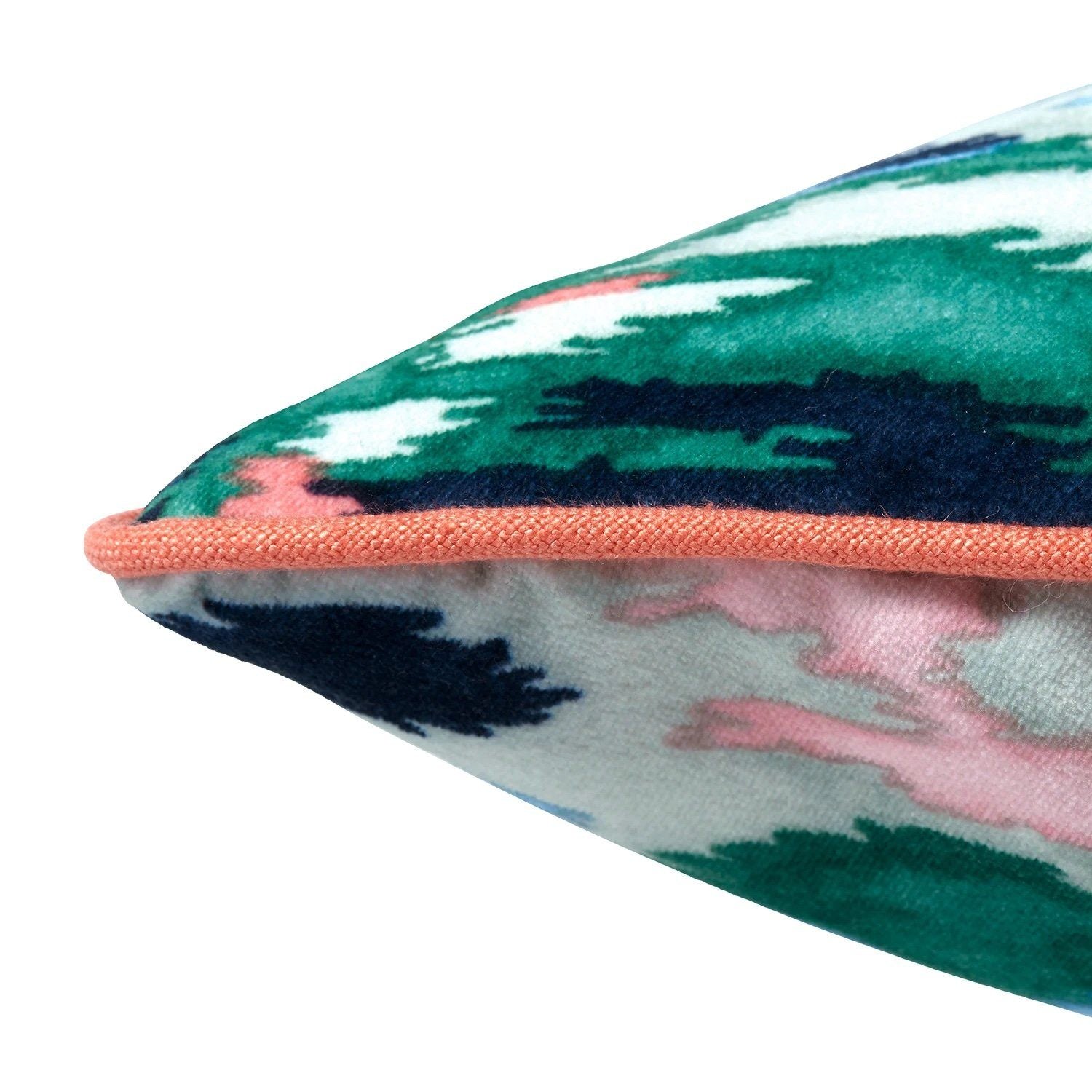 Green Ikat Cotton Velvet Cushion Cushion Barnbury