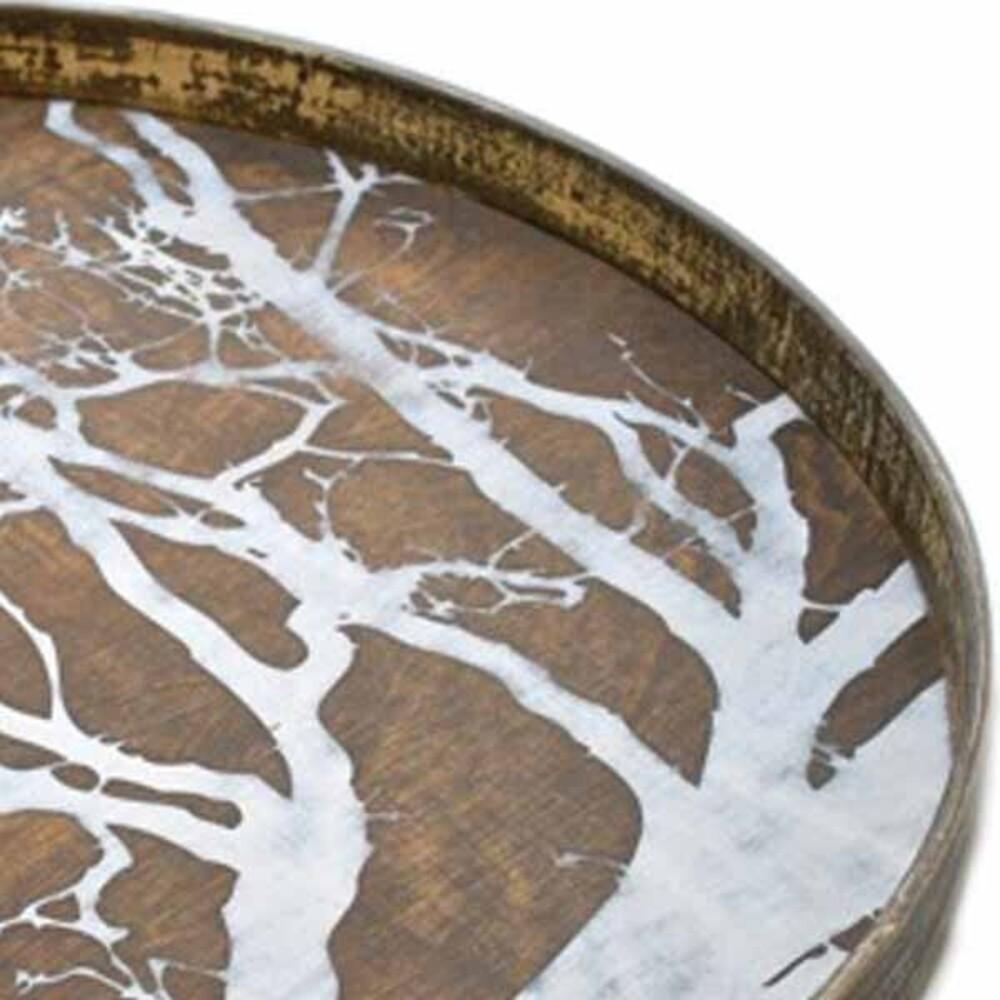 Large Round Tray with Whitewash Tree Decoration Tray Ethnicraft