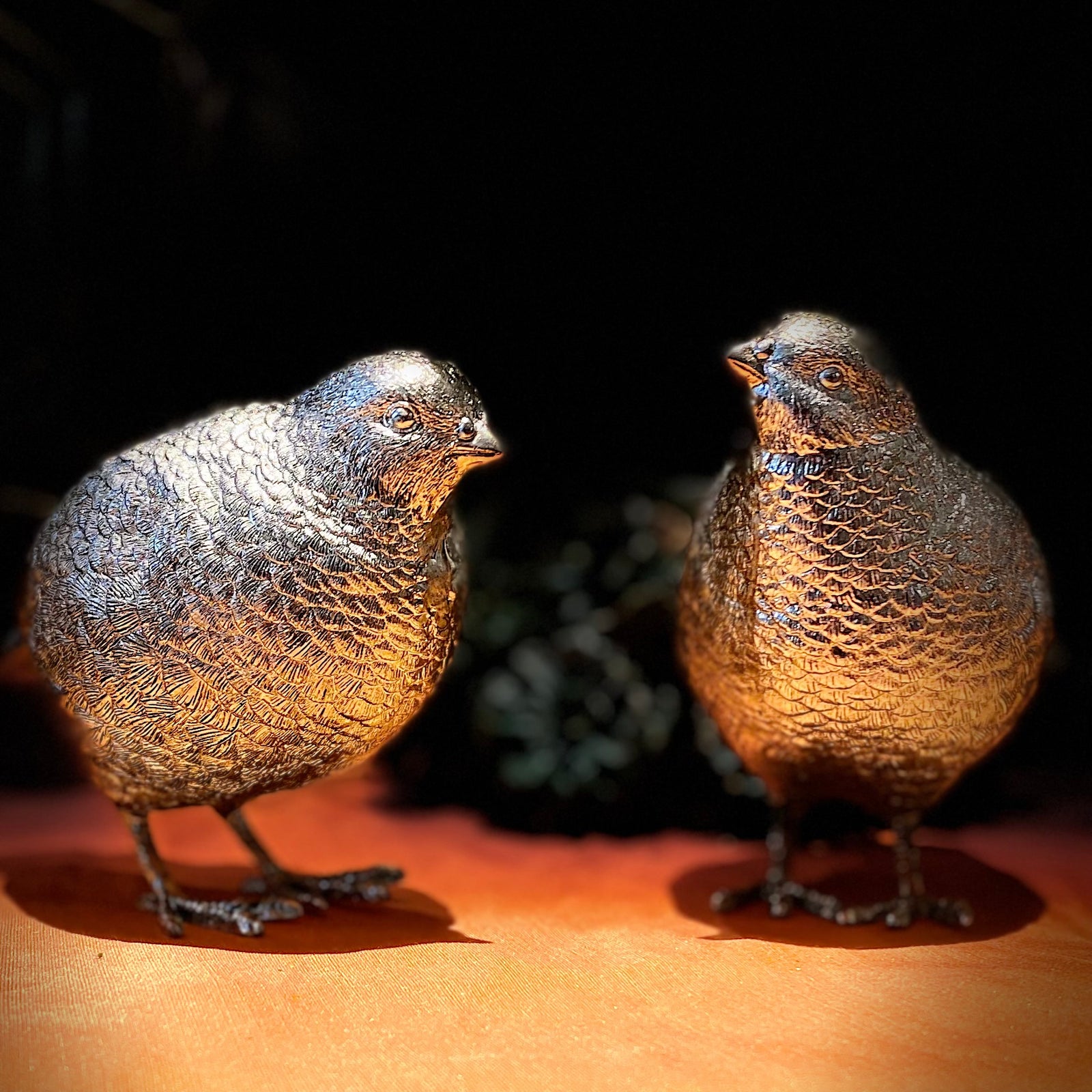 Pair of Silver Decorative Quails Christmas Decoration Barnbury