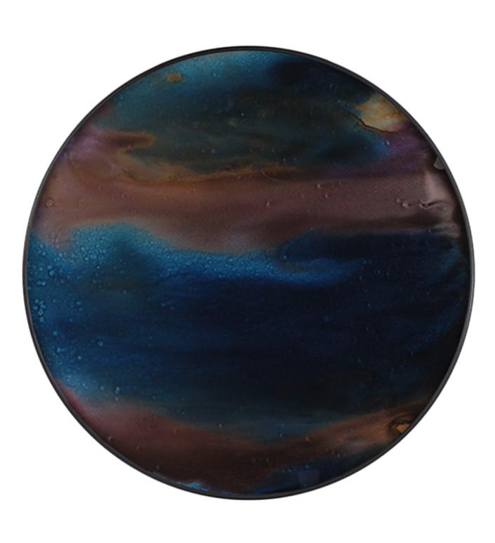 Round Indigo Tray with Organic Oiled Detail - BARNBURY