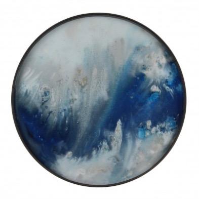 Round Tray with Blue Mist Organic Detail Barware Ethnicraft