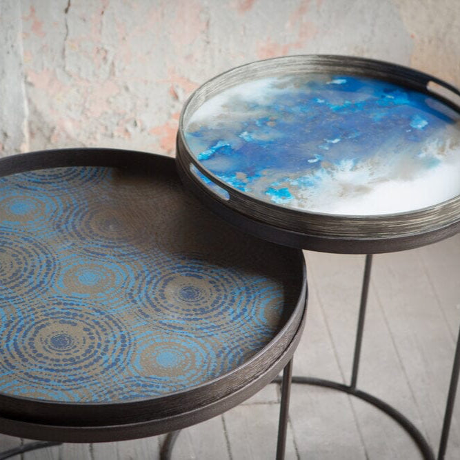 Round Tray with Blue Mist Organic Detail Barware Ethnicraft