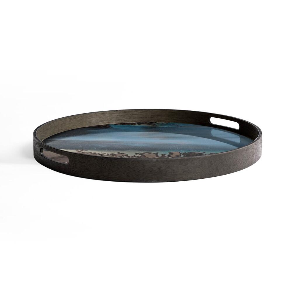 Round Tray with Organic Midnight Blue and Slate Decoration - BARNBURY
