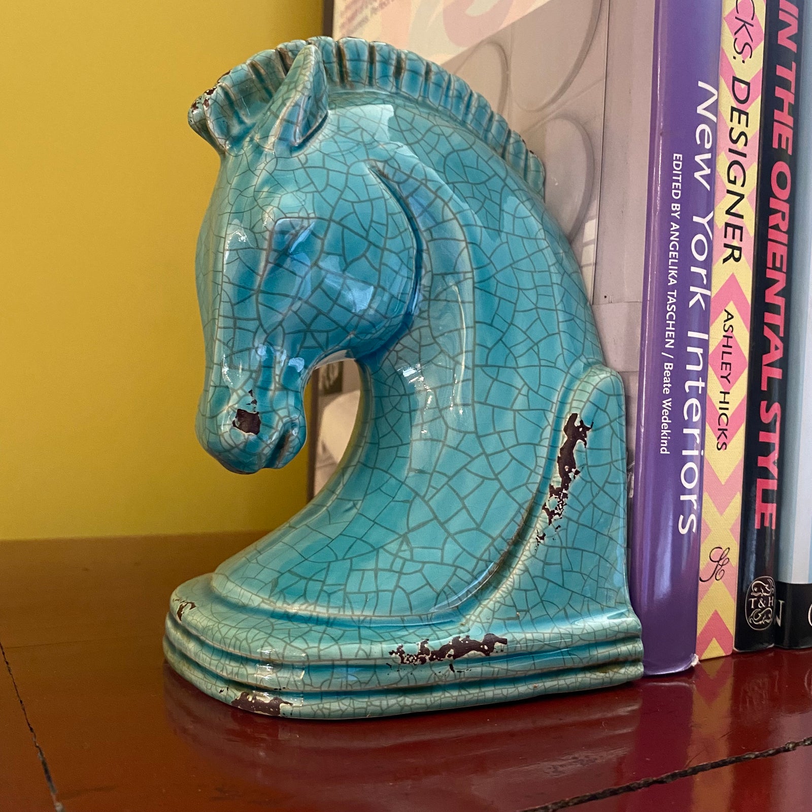 Turquoise Ceramic Horse Head Bookends Decorative Accessories Barnbury