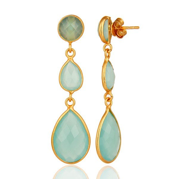 18ct Gold Aqua Chalcedony Earrings - BARNBURY