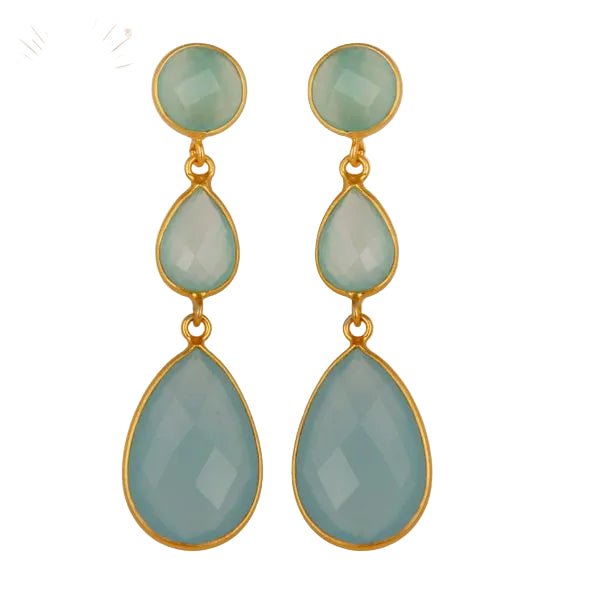 18ct Gold Aqua Chalcedony Earrings - BARNBURY