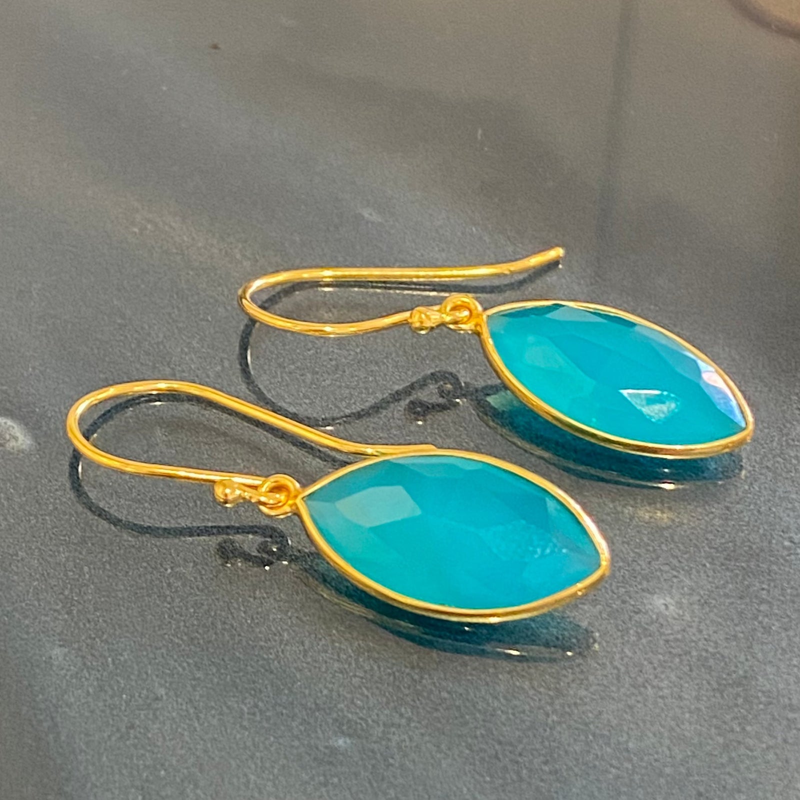 18ct Gold Aqua Chalcedony Earrings Earrings Barnbury 