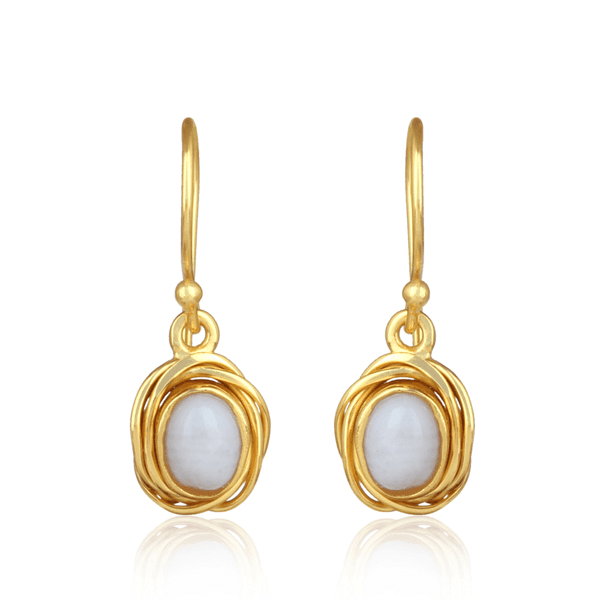 18ct Gold Plated Blue Lace Agate Earrings - BARNBURY
