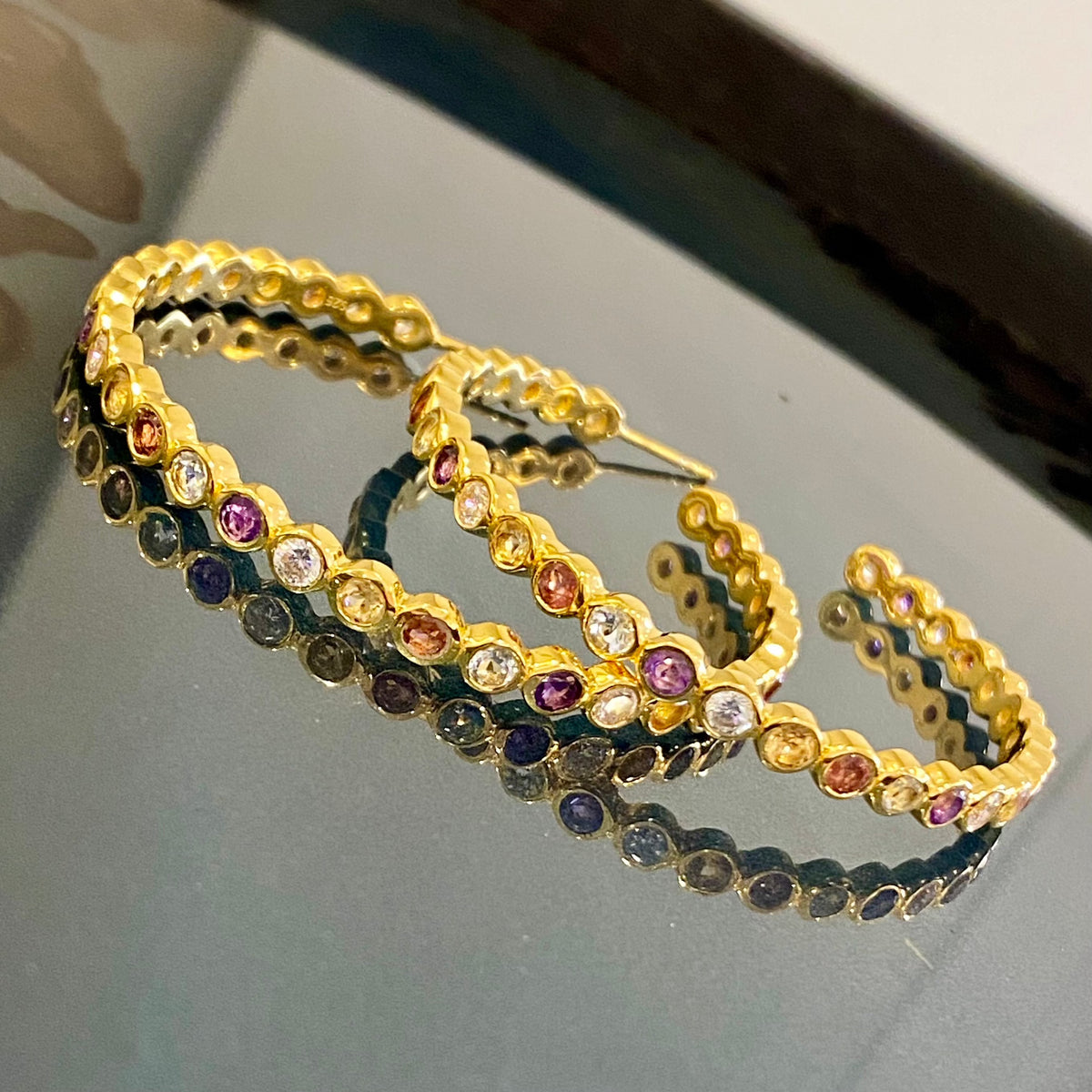 18ct Gold Plated Multi Gemstone Hoops Earrings Barnbury 