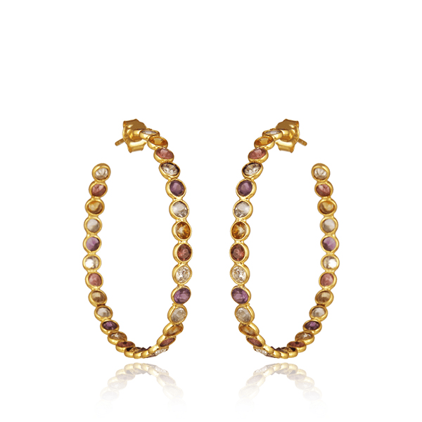18ct Gold Plated Multi Gemstone Hoops Earrings Barnbury 