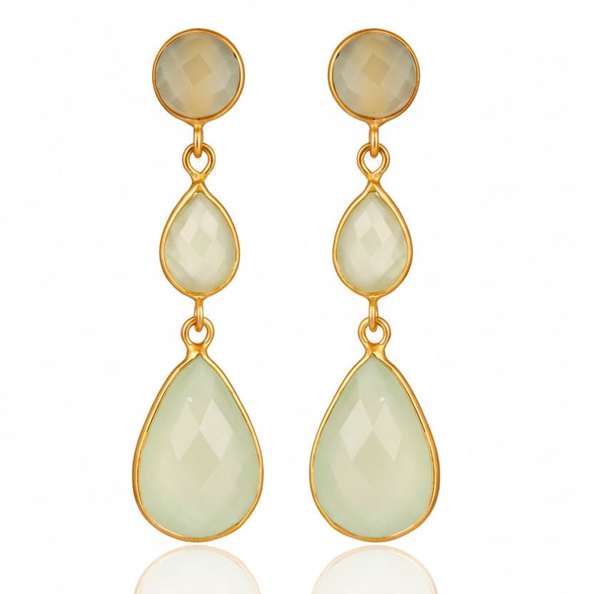 18ct Gold Plated Prehnite Chalcedony Earrings - BARNBURY
