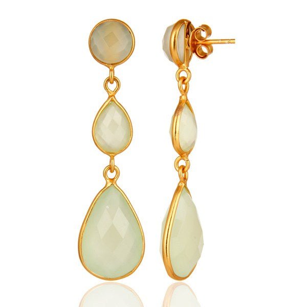 18ct Gold Plated Prehnite Chalcedony Earrings - BARNBURY