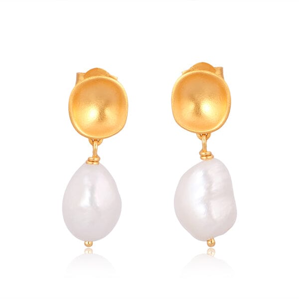 18ct Gold Plated Sterling Silver Freshwater Pearl Earrings - BARNBURY