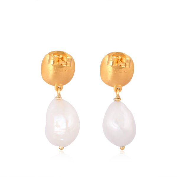 18ct Gold Plated Sterling Silver Freshwater Pearl Earrings - BARNBURY
