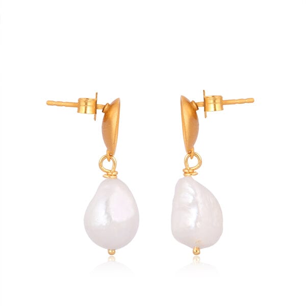 18ct Gold Plated Sterling Silver Freshwater Pearl Earrings - BARNBURY