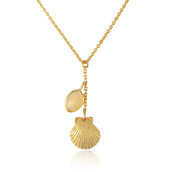 18ct Gold Plated T - bar Shell &amp; Opal Necklace - BARNBURY