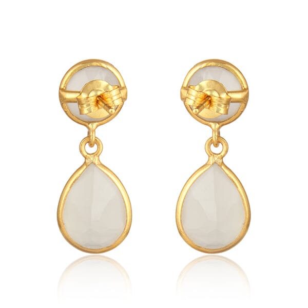18ct Gold Plated White Chalcedony Earrings - BARNBURY