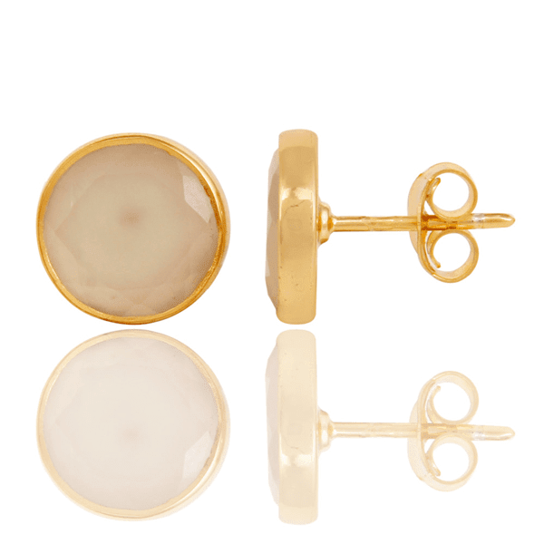 18ct Gold Plated White Chalcedony Studs - BARNBURY