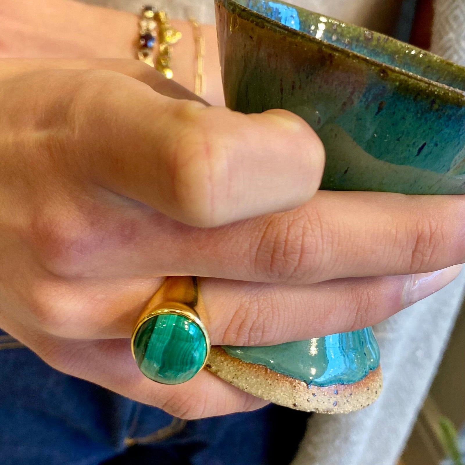 18ct Gold Vermeil Malachite Ring - BARNBURY