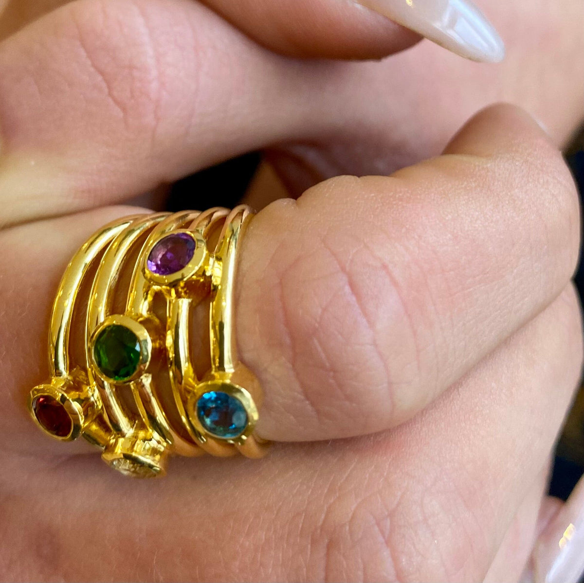 18ct Gold Vermeil Multi Gemstone Stacked Ring - BARNBURY