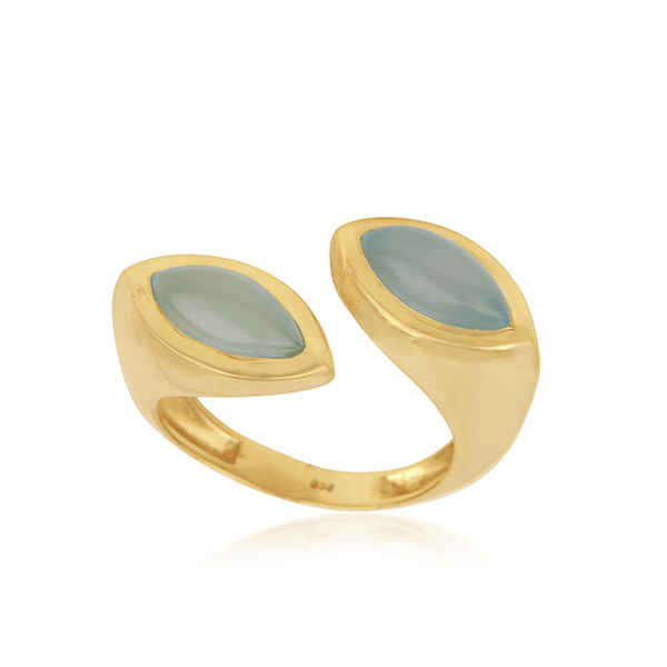 18ct Gold Vermeil Offset Aqua Chalcedony Open Ring - BARNBURY