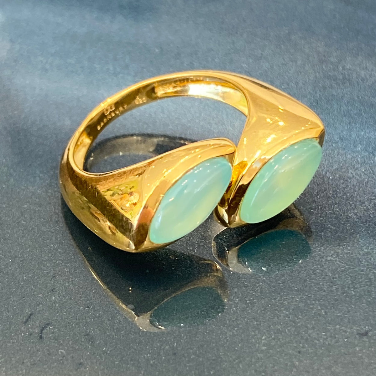 18ct Gold Vermeil Offset Aqua Chalcedony Open Ring Ring Barnbury 